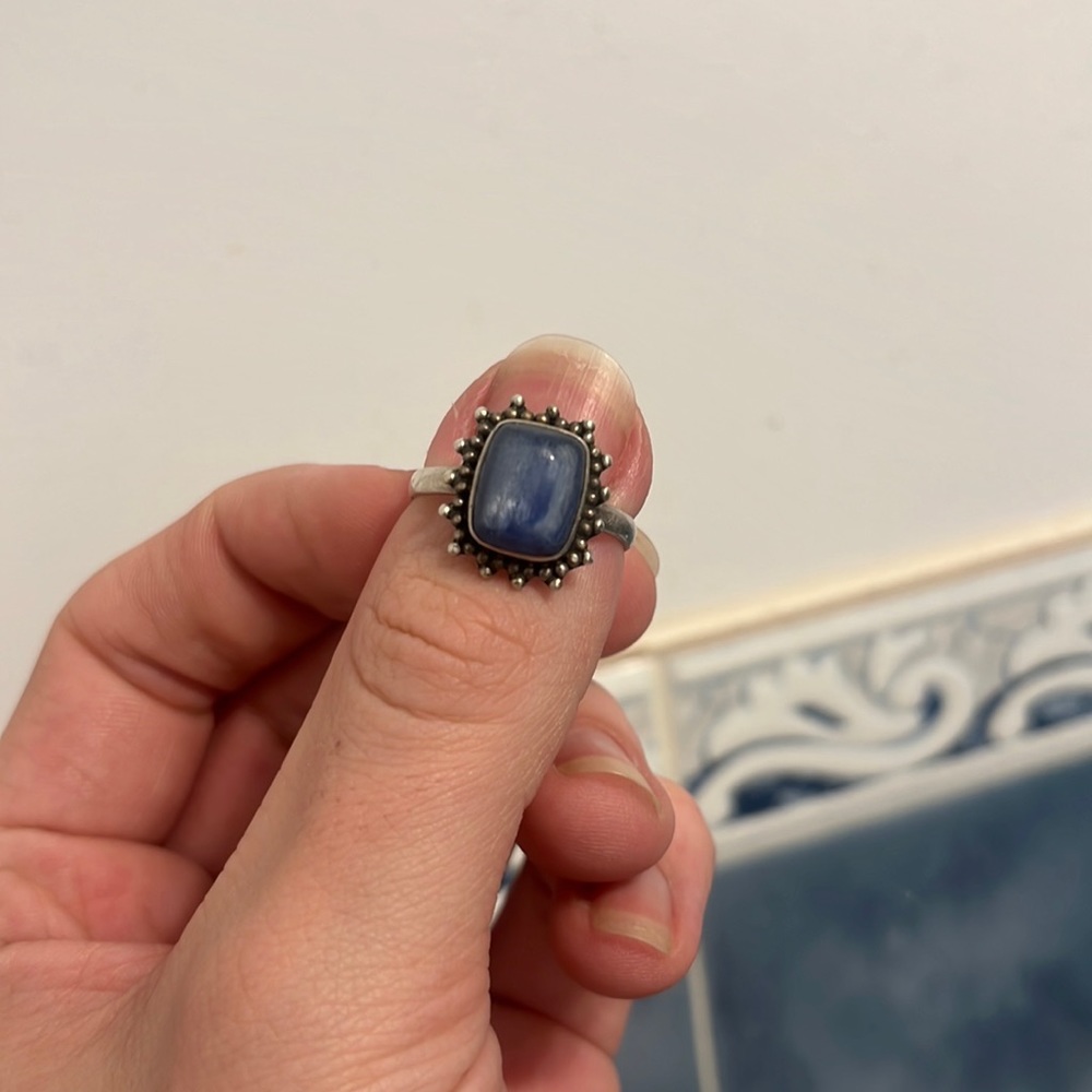 Blue Kyanite - sterling silver crystal ring size 8